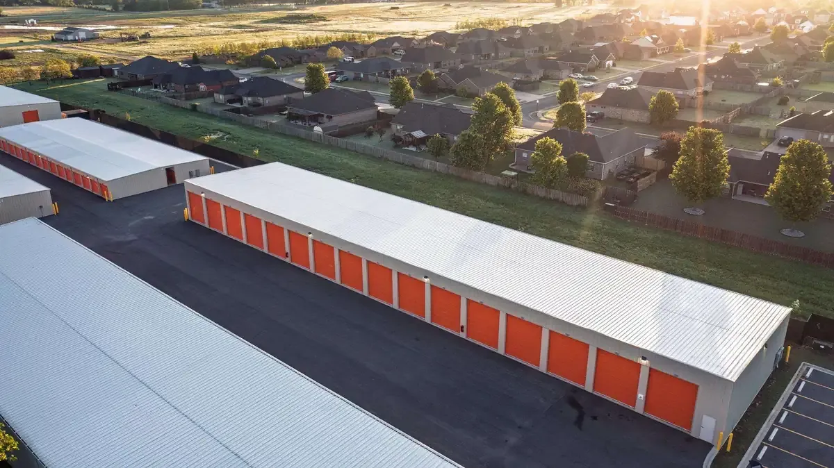 Aerial-View-Row-With-Multiple-Drive-Up-Self-Storage-Units-Wide-Lanes