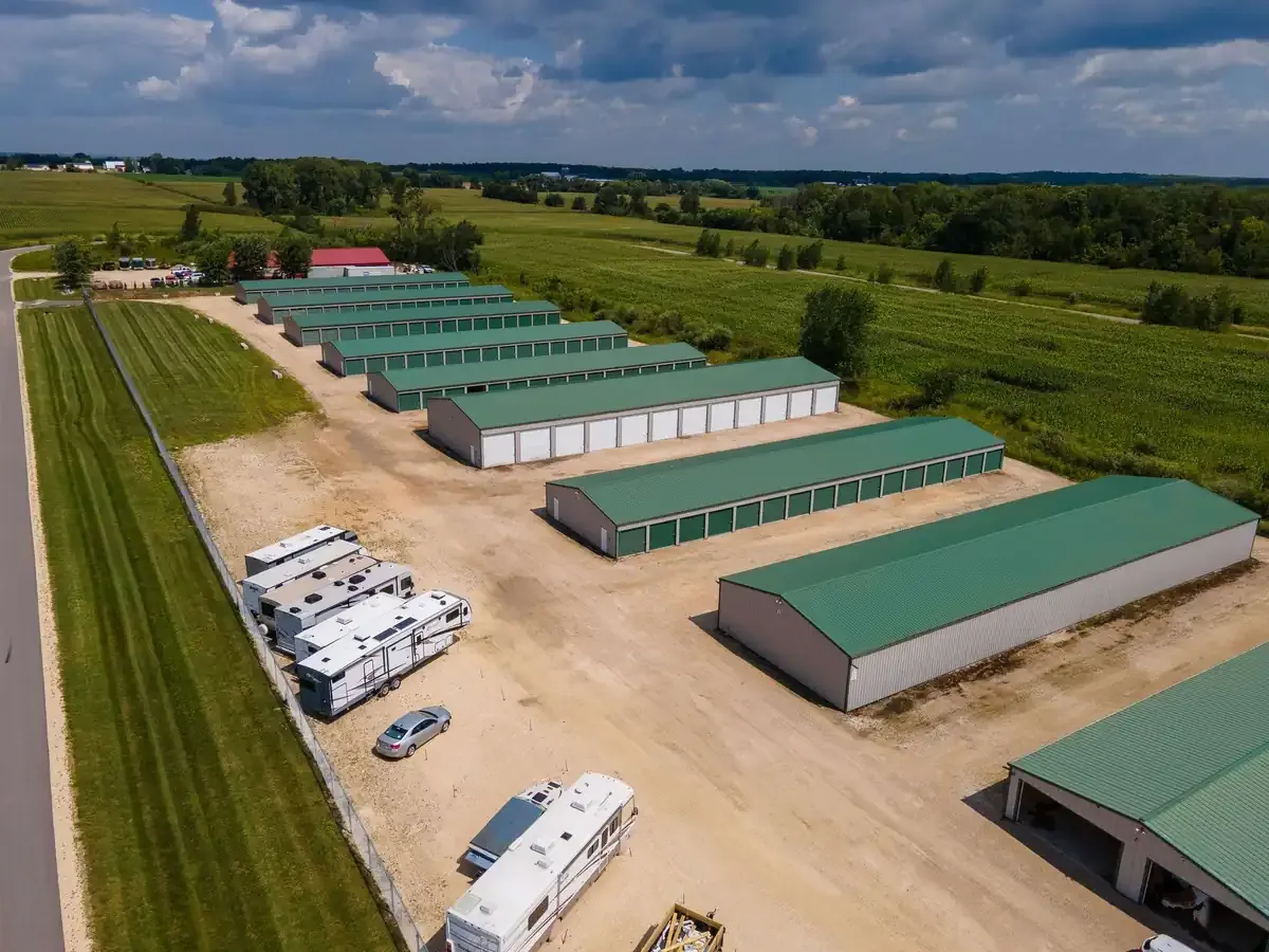 Drive up self storage facility with boat rv car parking