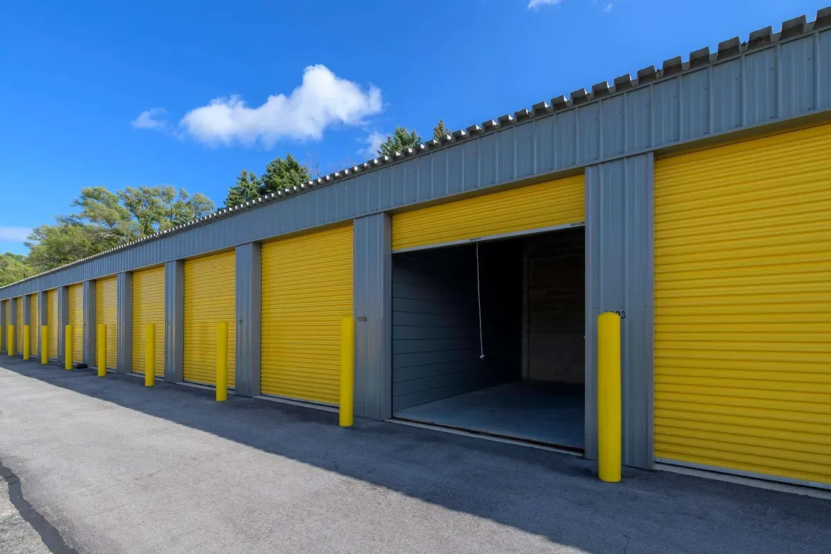 Drive up self storage unit with door open