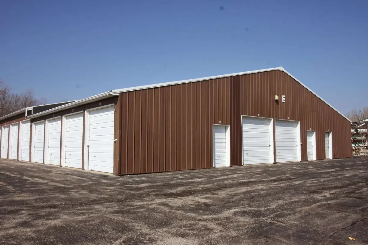 End row of drive up self storage building