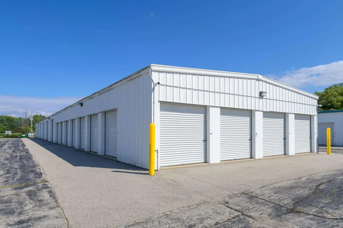 End row of drive up self storage units