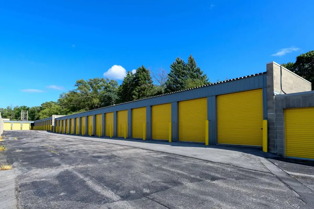 Multiple drive up self storage units with large doors