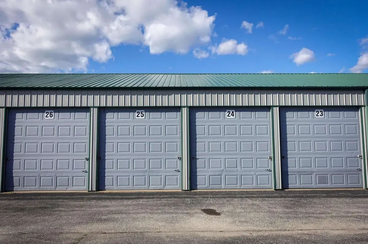 Multiple rows of drive up self storage units
