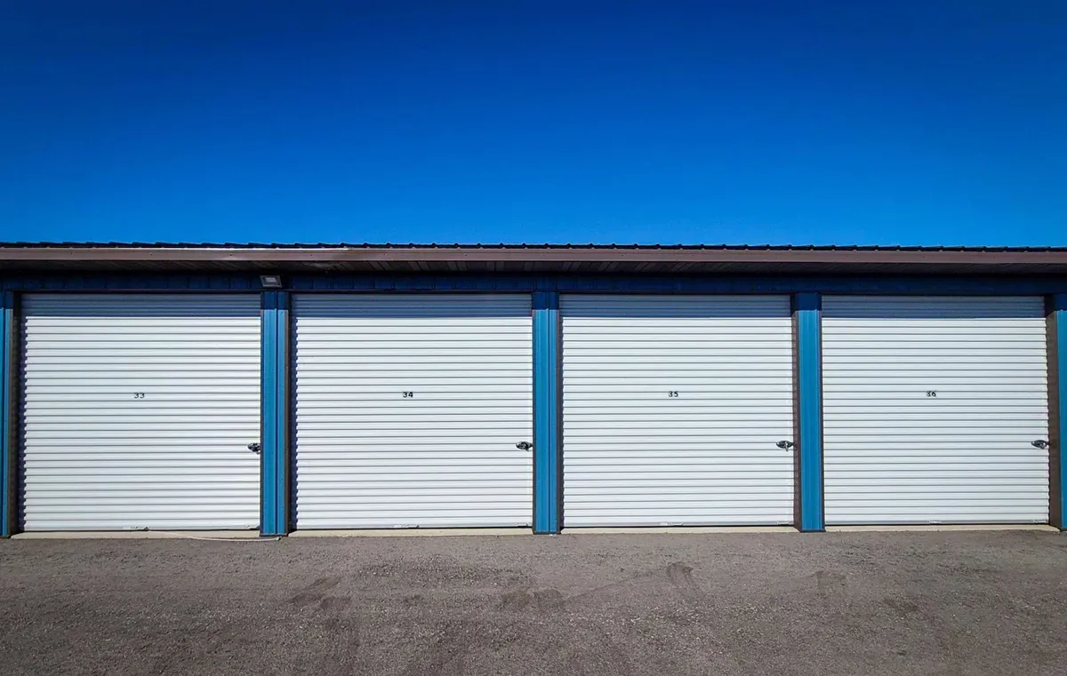 Row of drive up self storage units
