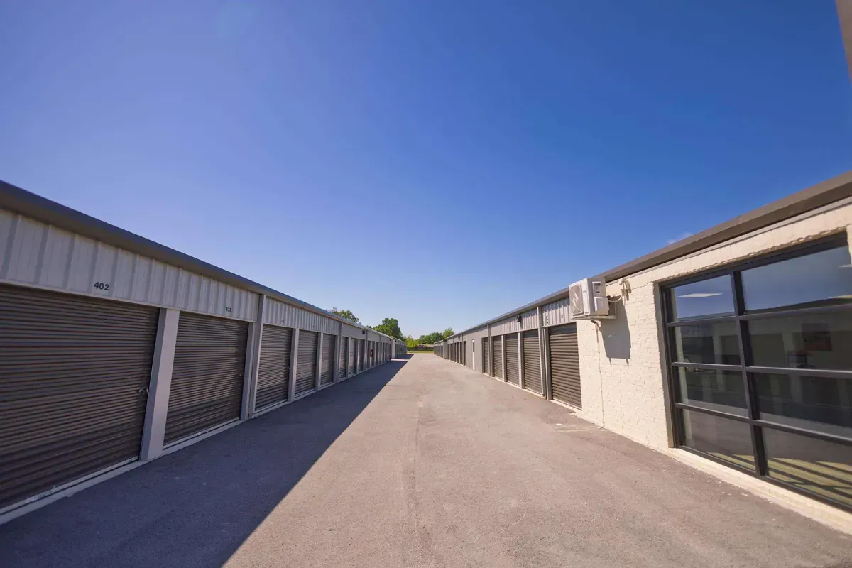 Row of multiple drive up self storage units