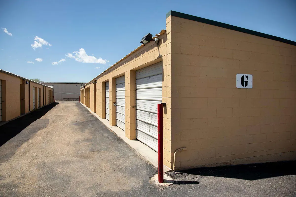 Row with drive up self storage units