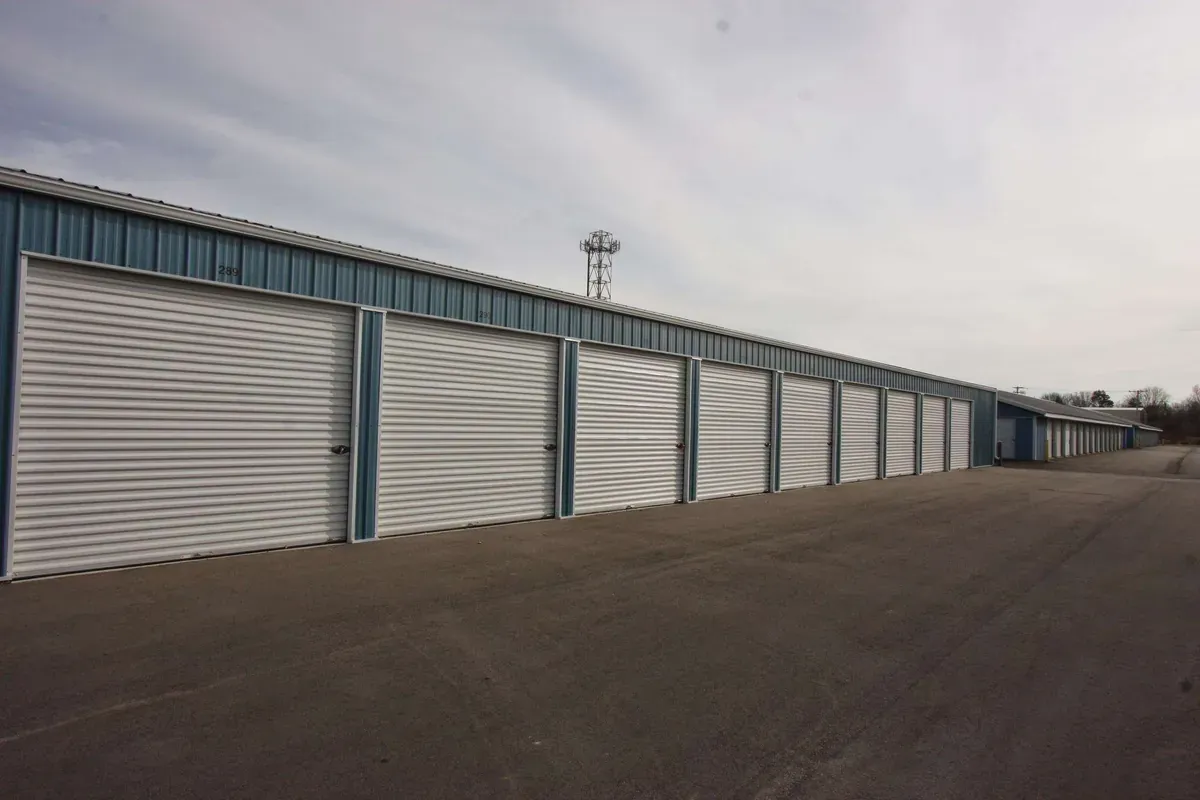 Row with easy access drive up self storage units