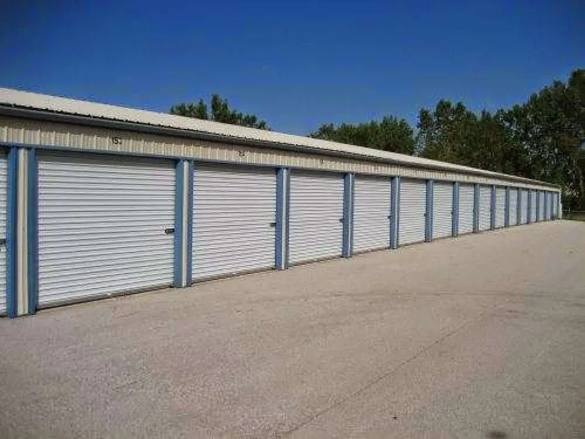 Row with multiple drive up self storage units