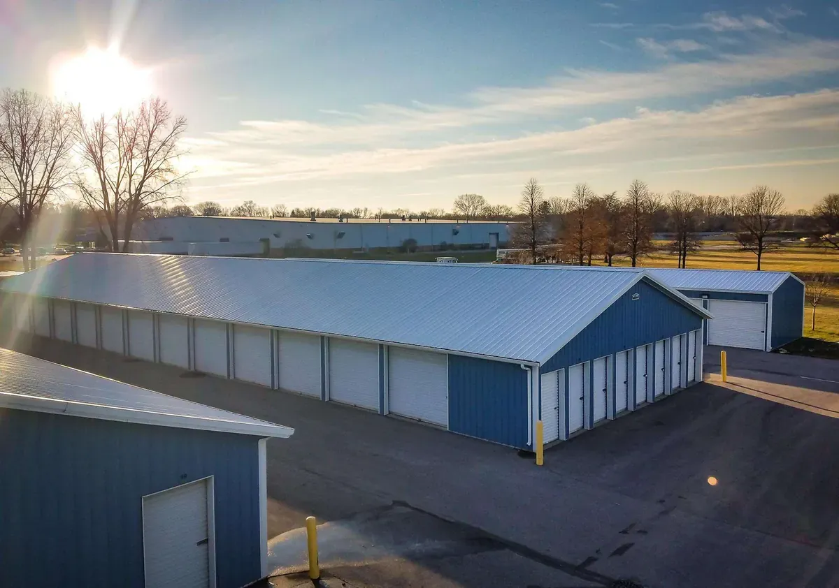 Rows with multiple drive up self storage units