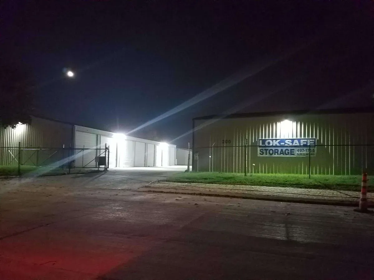 Self storage facility at night