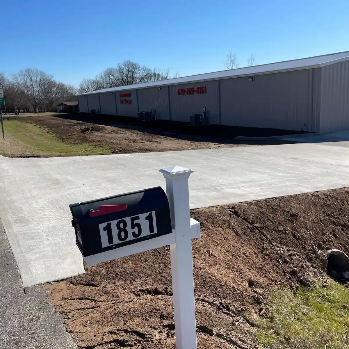 mailbox with 1851 numbers outside of a storage facility