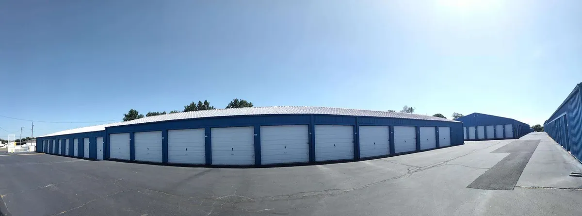 panoramic shot of drive up storage units